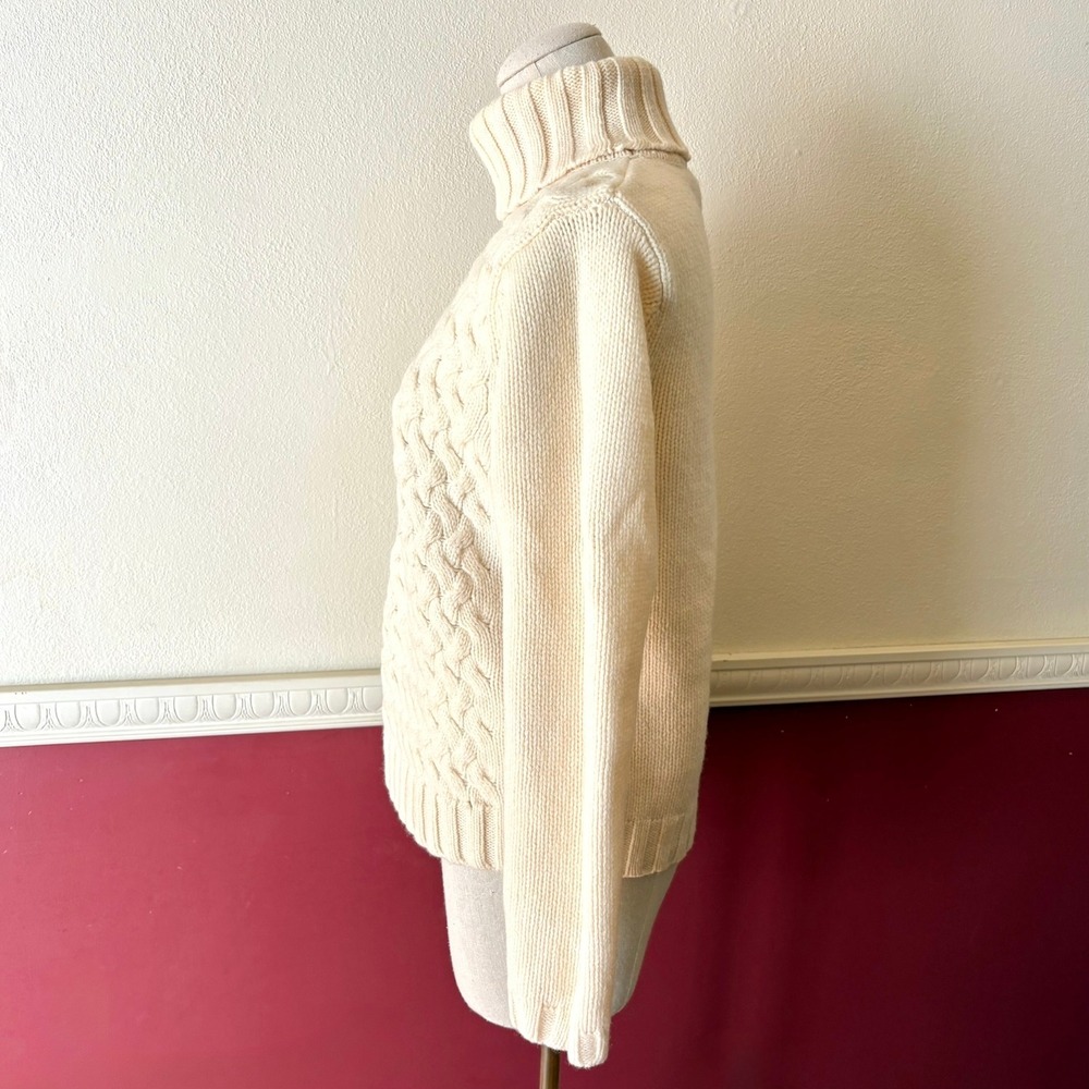 Vintage Field Gear 100% Lambswool Turtleneck Sweater Cream M Fishermancore Cozy - Picture 3 of 8